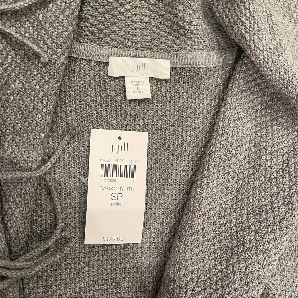 NWT J.Jill dark grey fringe long sleeve hooded duster - Picture 8 of 13
